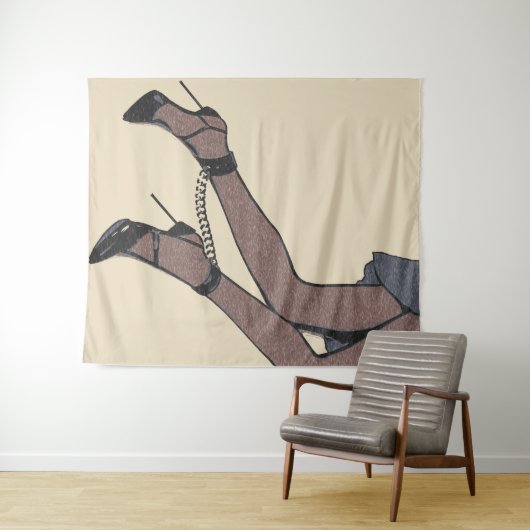 完璧に縛られた-ハイヒールとスカートの細身の女の子 タペストリー (インサイチュ(横))