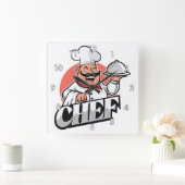 完璧クールなカラフルシェフ スクエア壁時計 (ホーム)