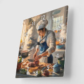 完璧クールなカラフルシェフ スクエア壁時計 (傾斜)