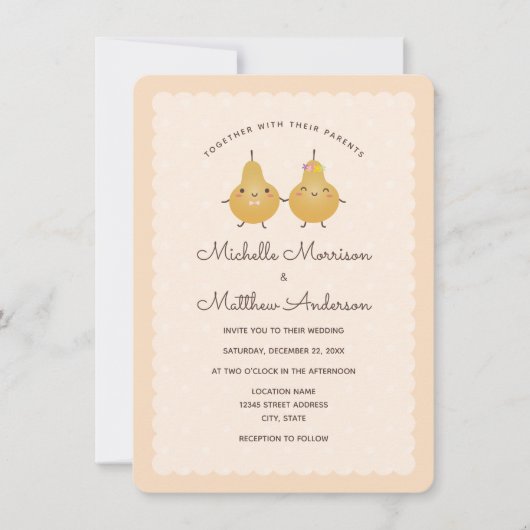 完璧モダンエレガントな梨のキュートお洒落結婚ズ 招待状 (正面)