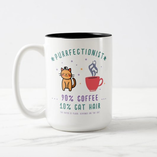 完璧主義の猫好きのためのコーヒーと猫のユーモア満載のデザイン ツートーンマグカップ (左)