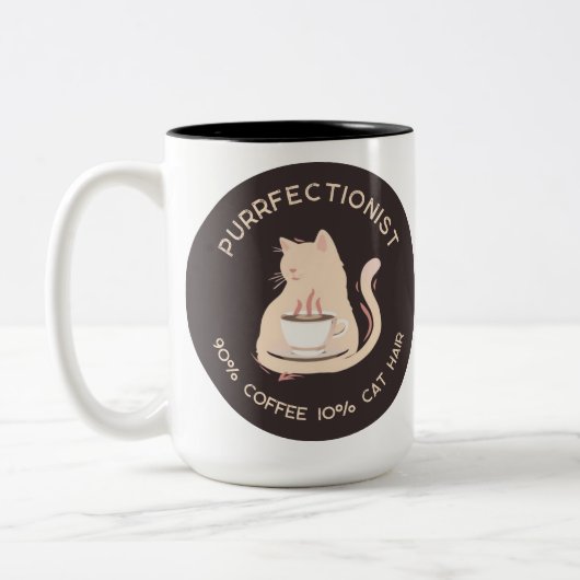 完璧主義者のコーヒーと猫好きが共感するユーモアあふれるフレーズ ツートーンマグカップ (左)