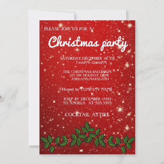 完璧、クールなスパークリー赤のクリスマス  招待状 (正面)