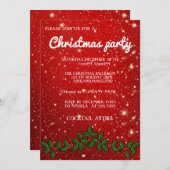 完璧、クールなスパークリー赤のクリスマス  招待状 (正面/裏面)