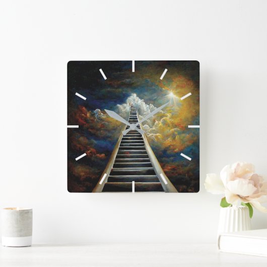 宗教とアフター絵画ライフの天国への階段 スクエア壁時計 (ホーム)
