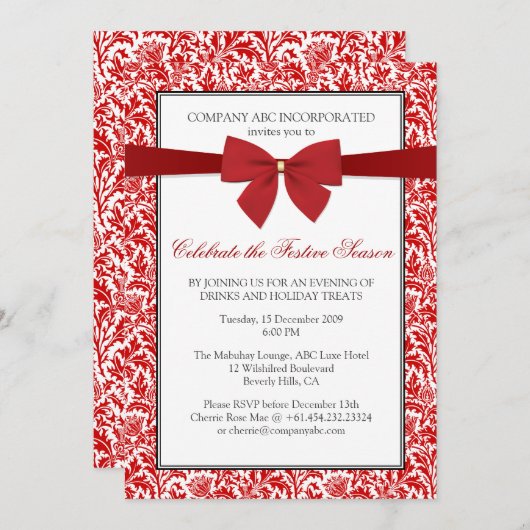 宗教の中立休日のパーティ(フェイクなリボン) 招待状 (正面/裏面)