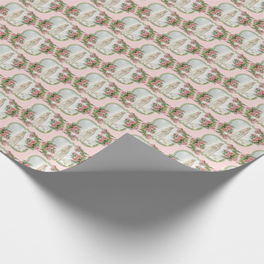 宗教アワーレディオブファティマヴァージンメアリーピンクローズ ラッピングペーパー (角)