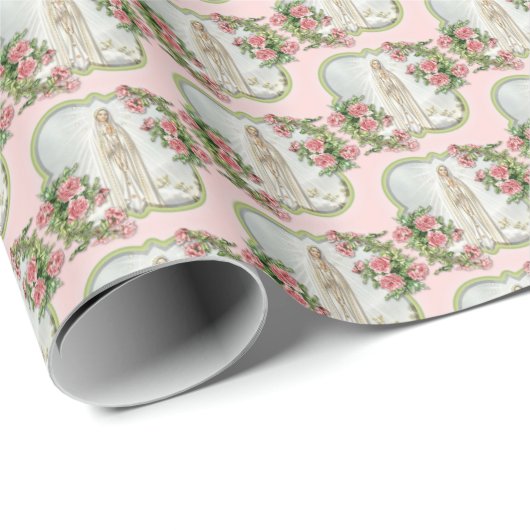 宗教アワーレディオブファティマヴァージンメアリーピンクローズ ラッピングペーパー (ロールコーナー)