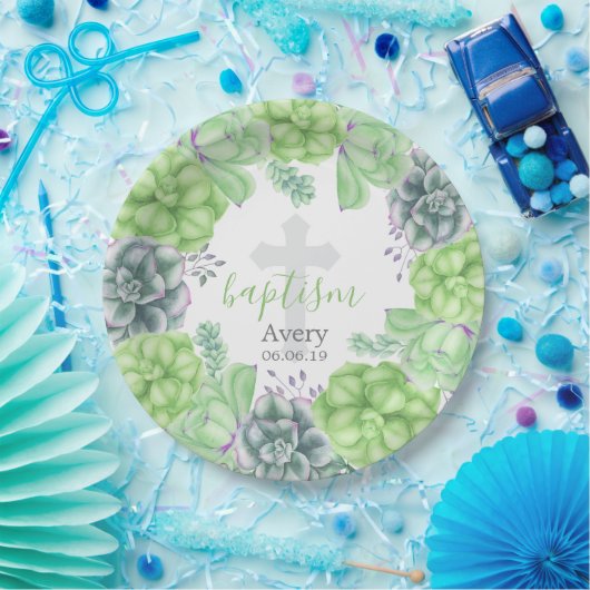 宗教エレガントな水彩画の水気が多い洗礼 ペーパープレート (パーティー)