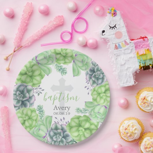 宗教エレガントな水彩画の水気が多い洗礼 ペーパープレート (パーティー)