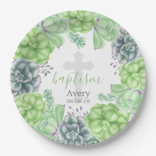 宗教エレガントな水彩画の水気が多い洗礼 ペーパープレート (正面)