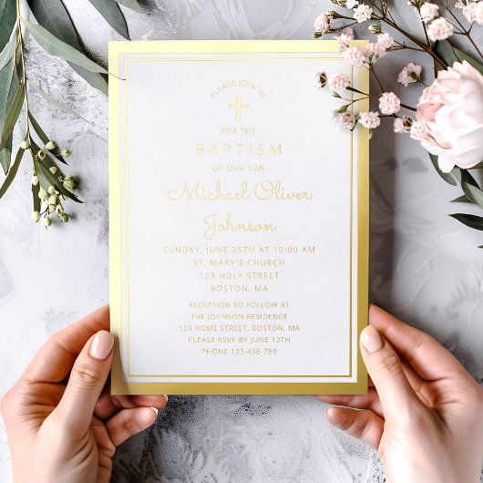 宗教エレガントクロススクリプトバプテスマ金ゴールド 箔招待状