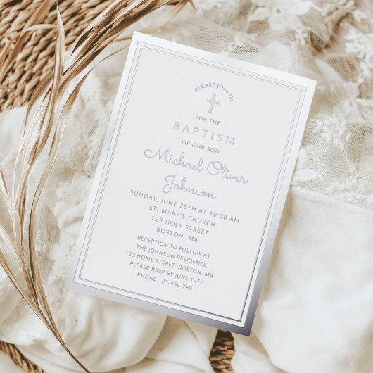 宗教エレガントクロスダスティブルーボーイバプテスマ 箔招待状