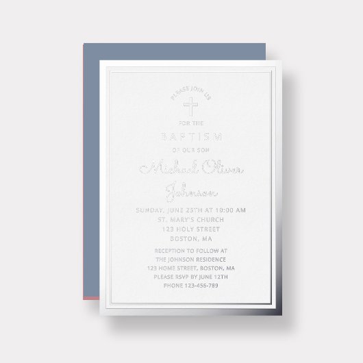 宗教エレガントクロスダスティブルーボーイバプテスマ 箔招待状