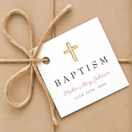 宗教エレガントクロスピンク文字の洗礼 フェイバータグ