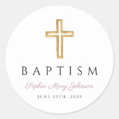 宗教エレガントクロスピンク文字ガールバプテスマ ラウンドシール (正面)