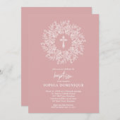 宗教エレガントピンク十字女のバプテスマ 招待状 (正面/裏面)