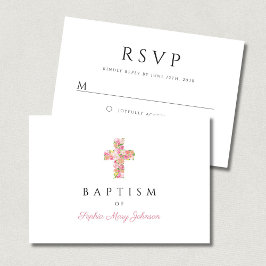 宗教エレガントフローラピンククロスガールバプテスマ 出欠カード