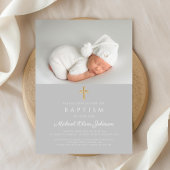 宗教エレガント十字写真バプテスマ 招待状
