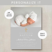宗教エレガント十字写真バプテスマ 招待状