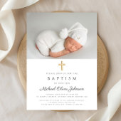 宗教エレガント十字写真バプテスマ 招待状