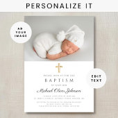 宗教エレガント十字写真バプテスマ 招待状
