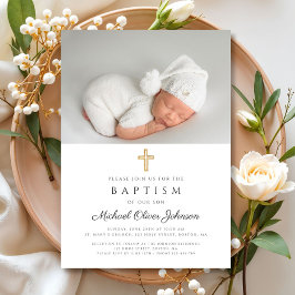 宗教エレガント十字写真バプテスマ 招待状