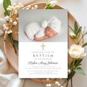 宗教エレガント十字少女の写真バプテスマ 招待状