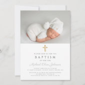宗教エレガント十字少年バプテスマ写真 招待状 (正面)