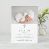 宗教エレガント十字少年バプテスマ写真 招待状 (スタンド正面)