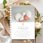 宗教エレガント十字少年バプテスマ写真 招待状