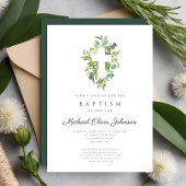 宗教エレガント十字植物洗礼 招待状