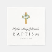 宗教エレガント十字白フローラバプテスマ スタンダードカクテルナプキン (正面)