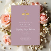 宗教エレガント十字紫色のスクリプトガールバプテスマ 招待状