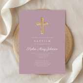 宗教エレガント十字紫色のスクリプトガールバプテスマ 招待状