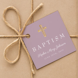 宗教エレガント十字紫色のスクリプトバプテスマ フェイバータグ