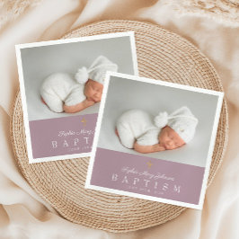 宗教エレガント十字紫色の写真バプテスマ スタンダードカクテルナプキン