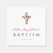 宗教エレガント十字赤フローラ洗礼 スタンダードカクテルナプキン (正面)