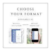 宗教エレガント十字青タイル洗礼 招待状