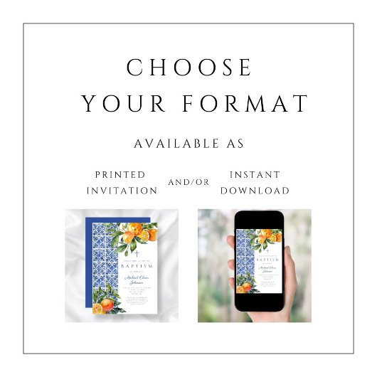 宗教エレガント十字青タイル洗礼 招待状