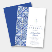 宗教エレガント十字青タイル洗礼 招待状