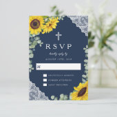 宗教エレガント海軍ブルーサンフラワー結婚ズ 出欠カード (スタンド正面)