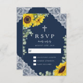 宗教エレガント海軍ブルーサンフラワー結婚ズ 出欠カード (正面/裏面)