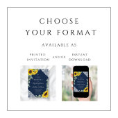 宗教エレガント海軍ブルーサンフラワー結婚ズ 招待状