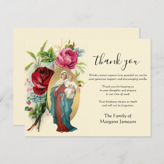 宗教カトリックのマリア・イエスの哀悼の意 サンキューカード (正面/裏面)