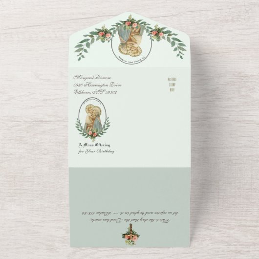 宗教カトリックのミサ提供ヴァージンメリーイエス オールインワン招待状 (外側)