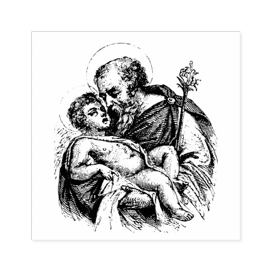 宗教カトリックの聖ヨセフと子イエス・ルー ラバースタンプ (インプリント)