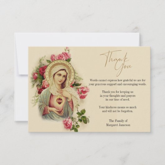宗教カトリックヴァージンメアリー弔意 サンキューカード (正面)