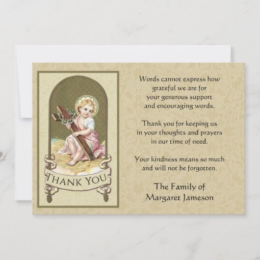 宗教カトリック乳児イエズス悔やみや弔慰サンキュー サンキューカード (正面)