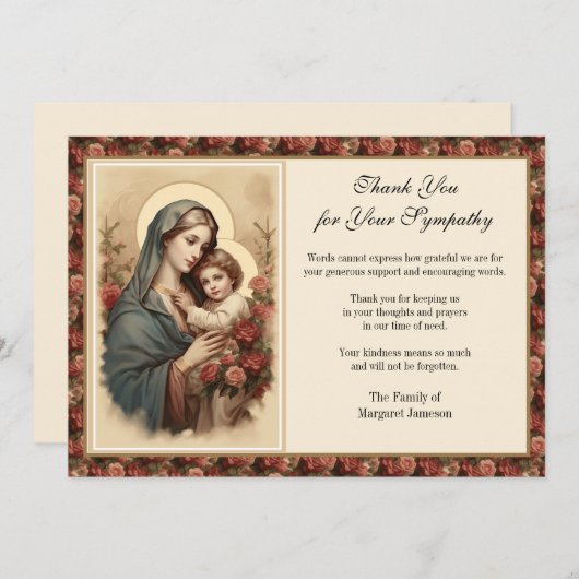 宗教カトリック弔問イエスの感謝してい葬儀 サンキューカード (正面/裏面)